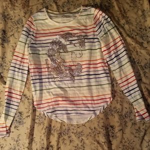 multi color long sleeved girls size XL 14/16 shirt with unicorn pic on front